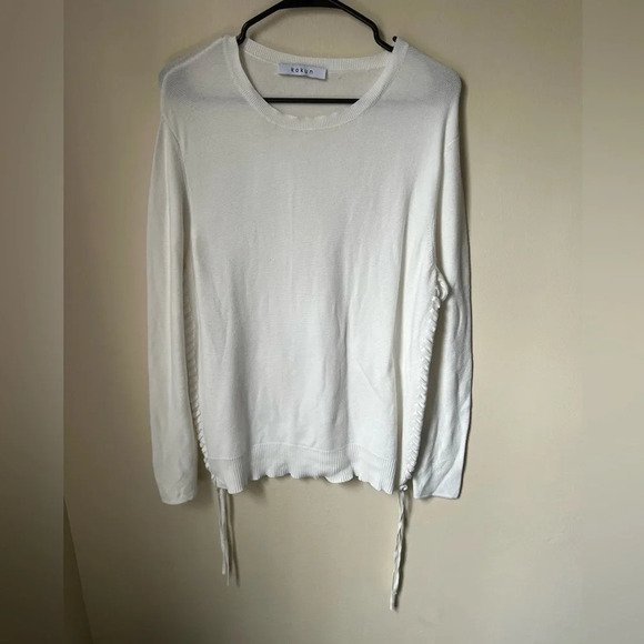 Kokun Lace Up Sides Cotton Sweater, size XL - Picture 2 of 7